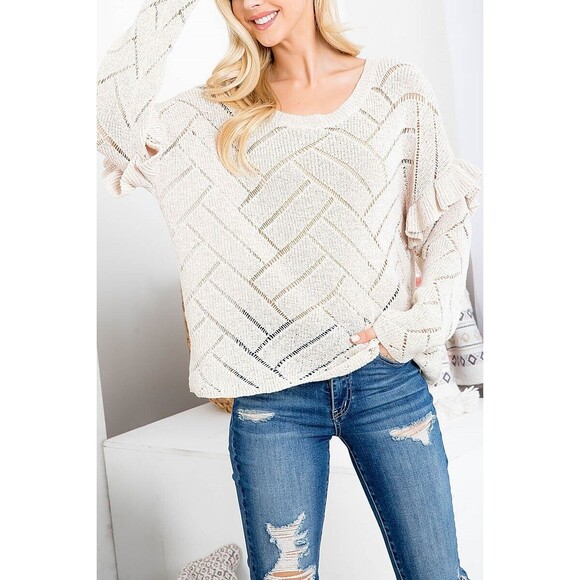 Boho Causal Women's Sweatshirt Beige Solid Oversize Size M/L Trendy Factory Pl - Picture 1 of 3